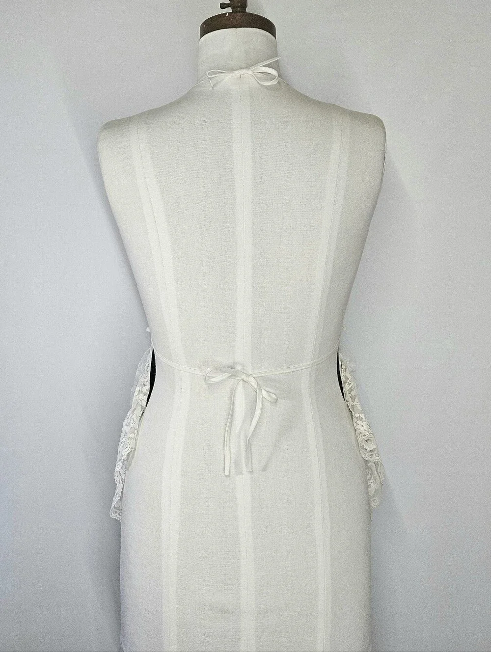 Lingerie Apron XS-XL OS Vintage 80s Novelty Satin Lace Tie Emerald Green White - Picture 3 of 6